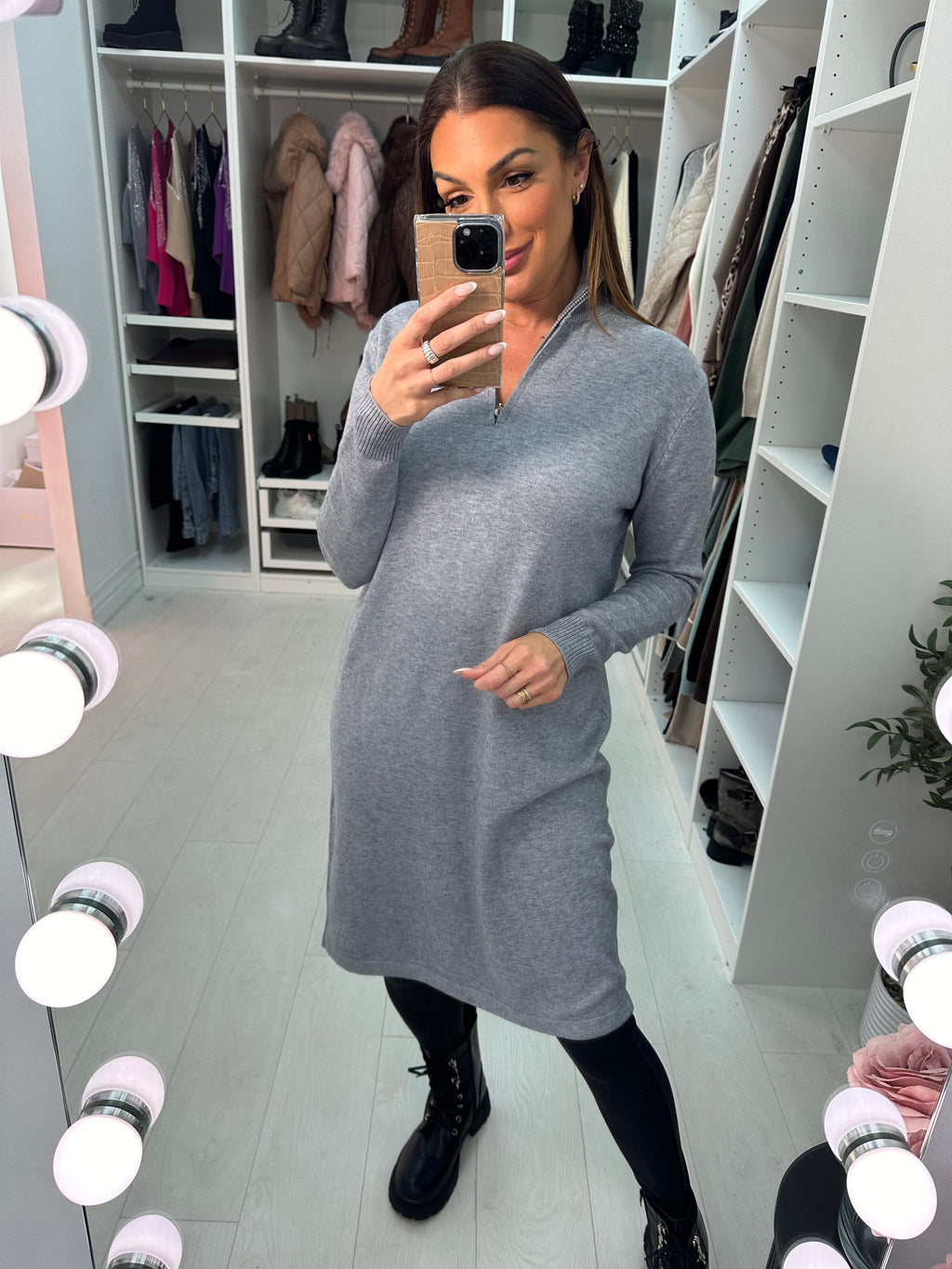 Adeena Plain Zip Detail Jumper Dress