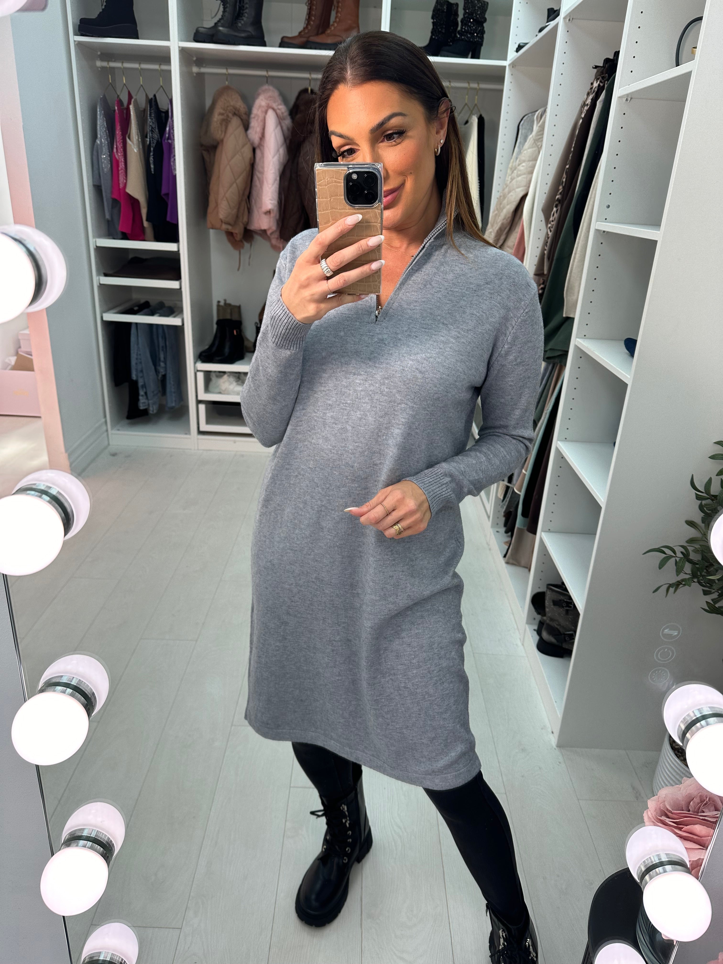 Adeena Plain Zip Detail Jumper Dress