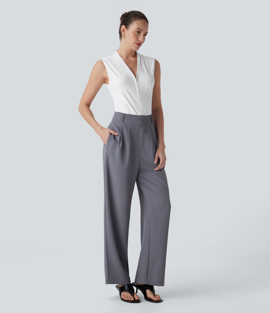 SoftlyZeroTM Airy V Neck Zipper Sleeveless Cool Touch Work Blouse-UPF50+