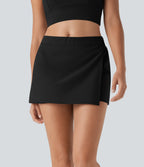 Water Repellent Mid Rise Foldover Twill Mini Tennis Skort with Pockets