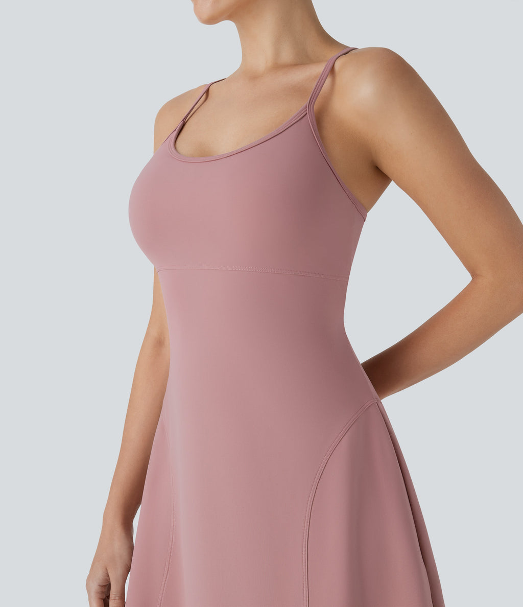 SpeedWaveTM Racerback Cut Out 2 Piece Mini Quick Dry Hiking Active Slip Dress with Pockets