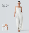 Square Neck Drawstring Jumpsuit with Pockets-Easy Peezy Edition