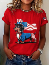 Women's Patriotic Dog Lover Printed Casual T-Shirt