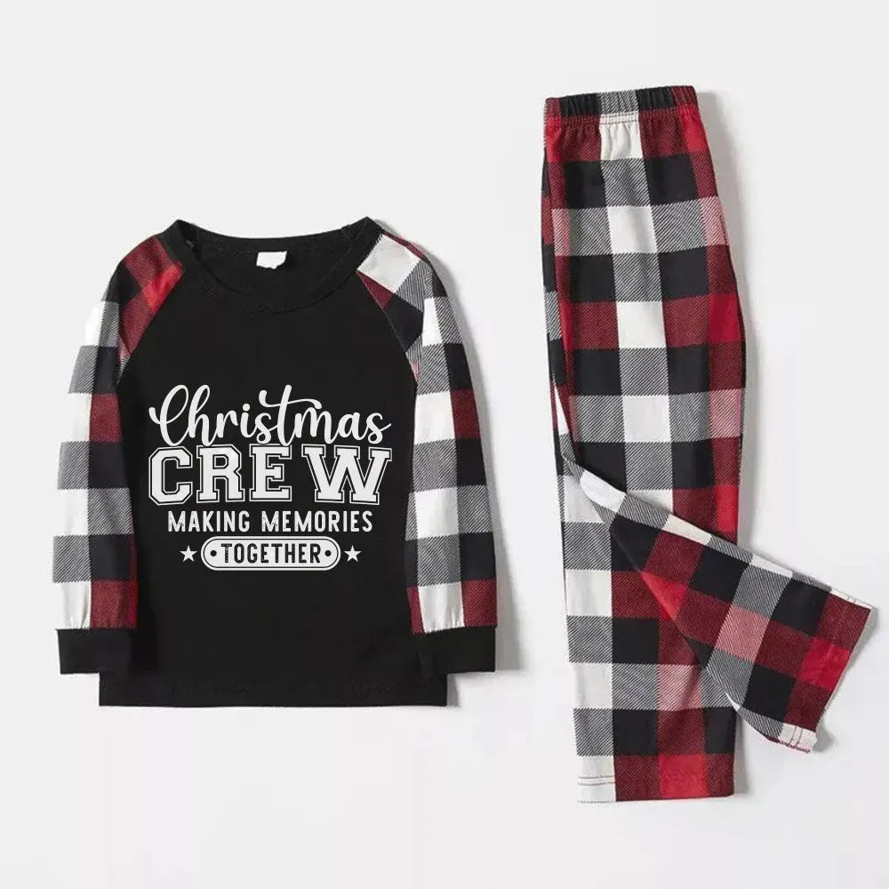 Christmas Family Matching Pajamas-Red and Gray Plaid Pjs set with Christmas Slogan Print