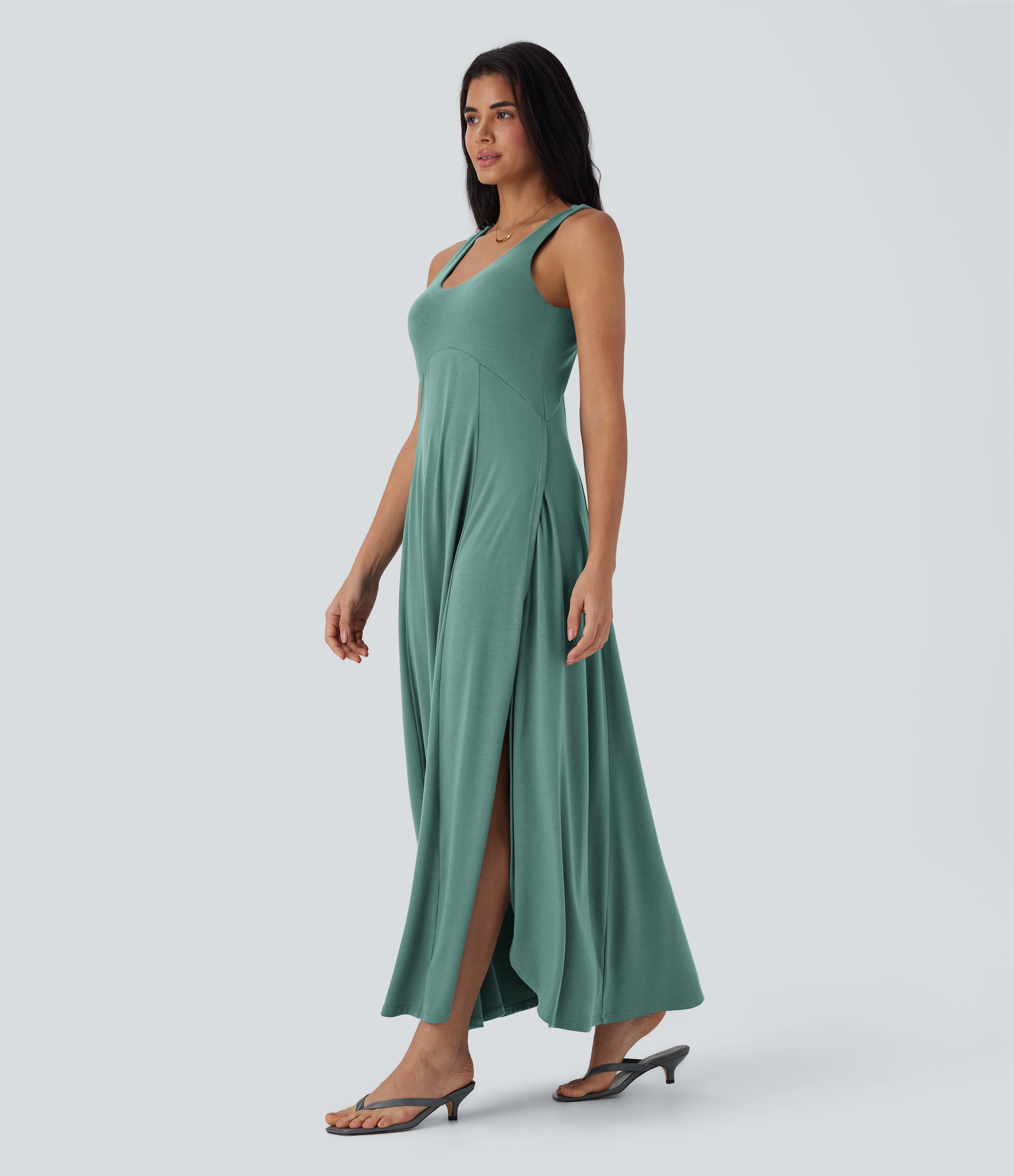 U Neck Flowy Maxi Casual Tank Dress