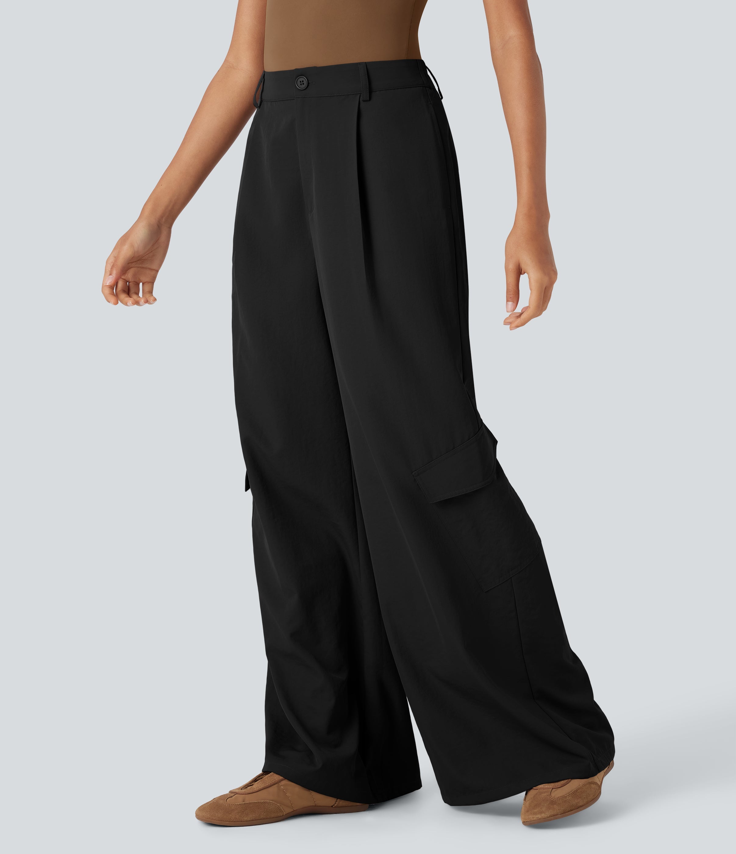 High Waisted Wide Leg Casual Cargo Pants with Pockets