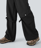 Mid Rise Belted Wide Leg Hiking Cargo Pants with Pockets