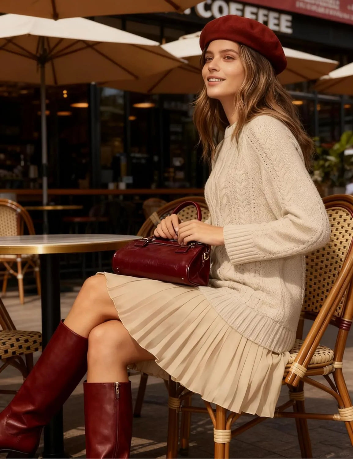 Women Cable Knit Sweater Dress Crewneck Long Sleeve Pleated Mini Dress Twofer Style Patchwork Dress