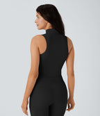 SoftlyZeroTM QuickDry Stand Collar Zipper Cropped Yoga Tank Top with Pockets