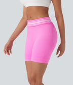 Seamless Flow Foldover High Waisted Color Block Workout Biker Shorts