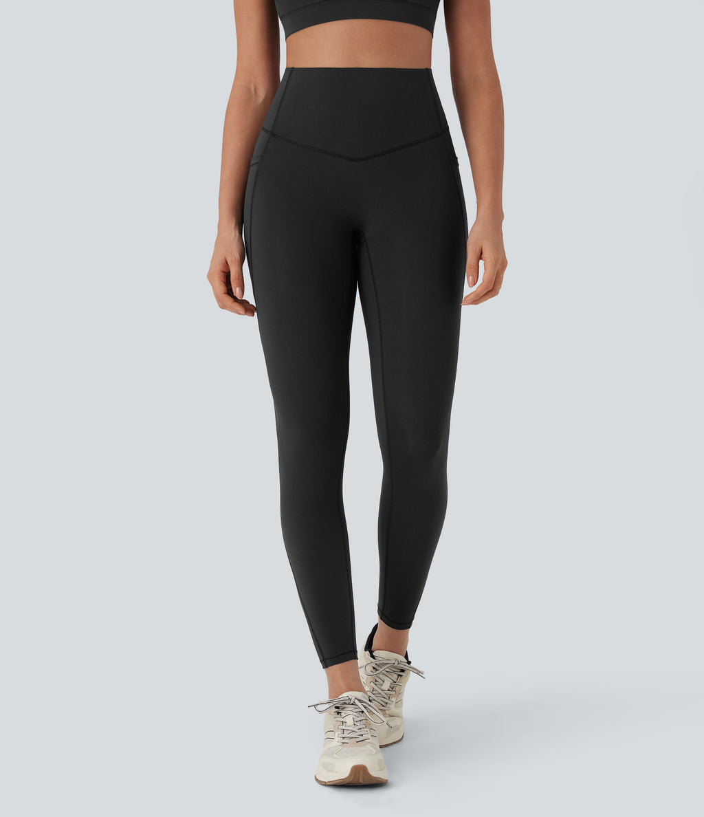 UltraSculptTM Cool Quick Dry SoCinched High Waisted Tummy Control Cut Out Yoga Leggings with Pockets-UPF50+