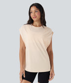 Dropped Shoulder Curved Hem Yoga Sports Top