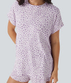 Round Neck Short Sleeve Leopard Print Lounge Top