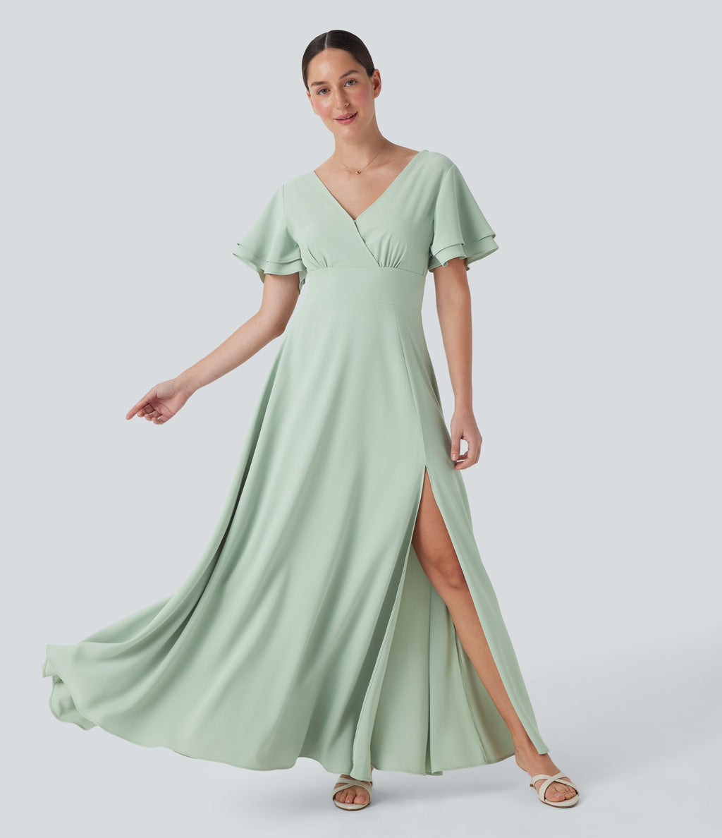 V Neck Short Sleeve Maxi Dress
