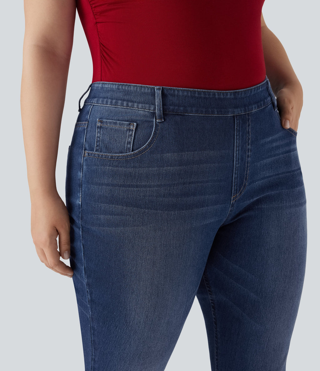 Plus Size FlexTM High Waisted Washed Casual Bootcut Jeans with Pockets