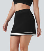 High Waisted Color Block 2-in-1 Mini Casual Sweater Knit Skirt with Pocket