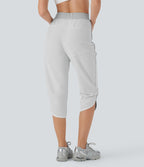 Mid Rise Curved Hem Yoga Capri Pants with Pockets