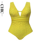 Yellow Petal Hollow One-Piece Swimsuit&Skirt