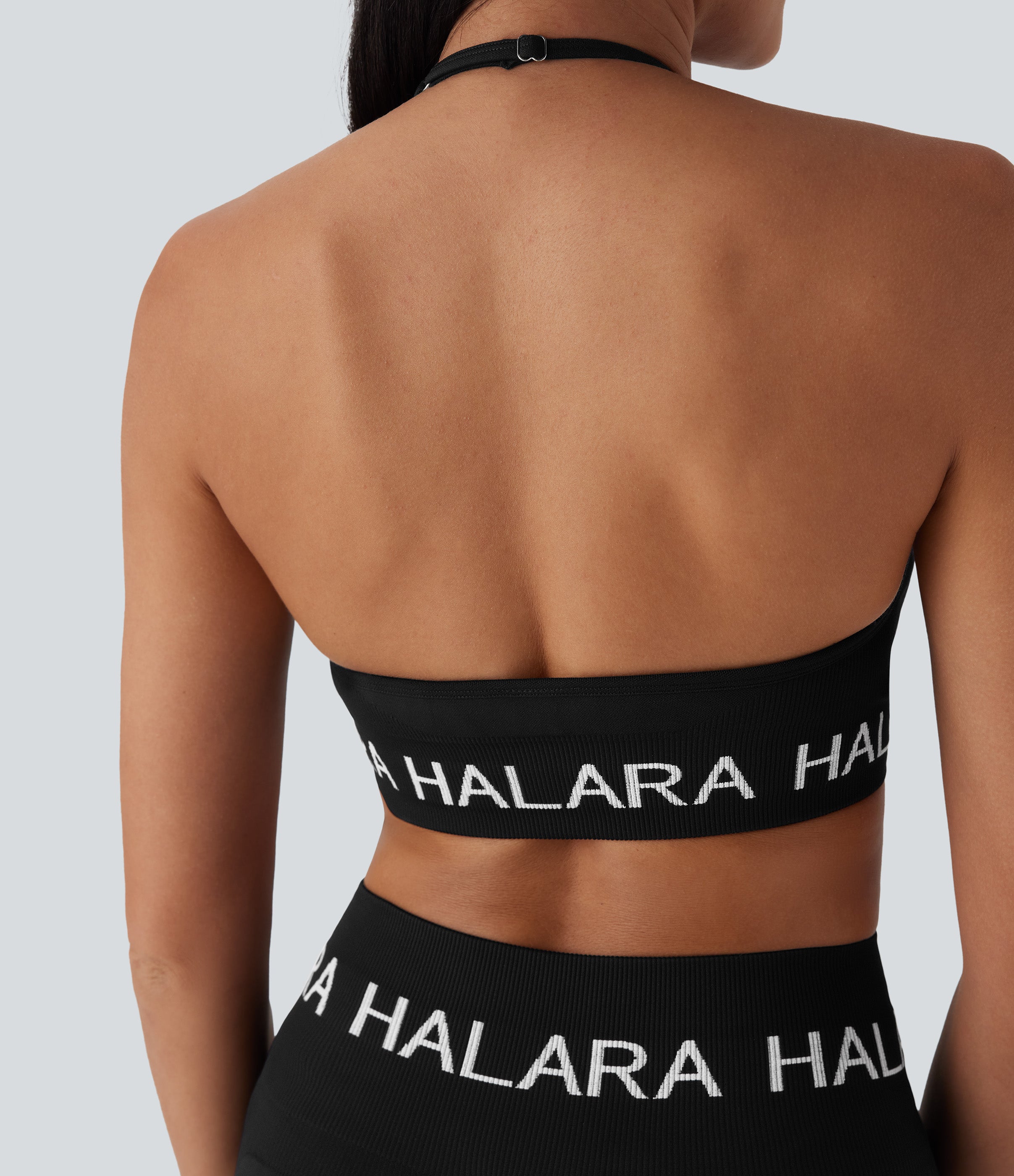 Seamless Flow Low Support Logo Halter Yoga Sports Bra
