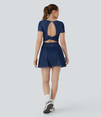 FlexTM Pleated Hem 2-in-1 Cool Touch Washed Denim Tennis Active Dress with Pockets