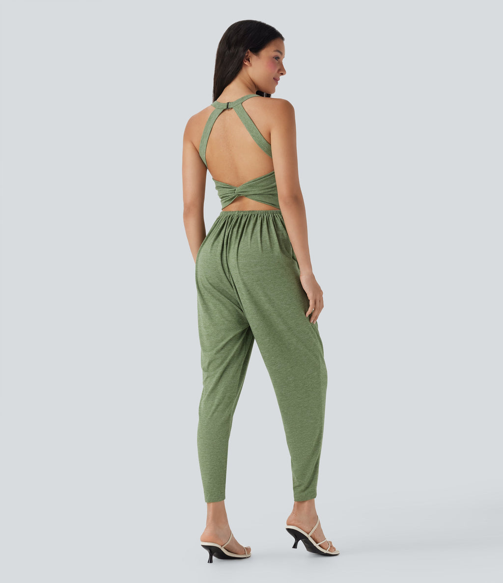 Built-in Bra Harem Casual Jumpsuit with Pockets-Easy Peezy Edition