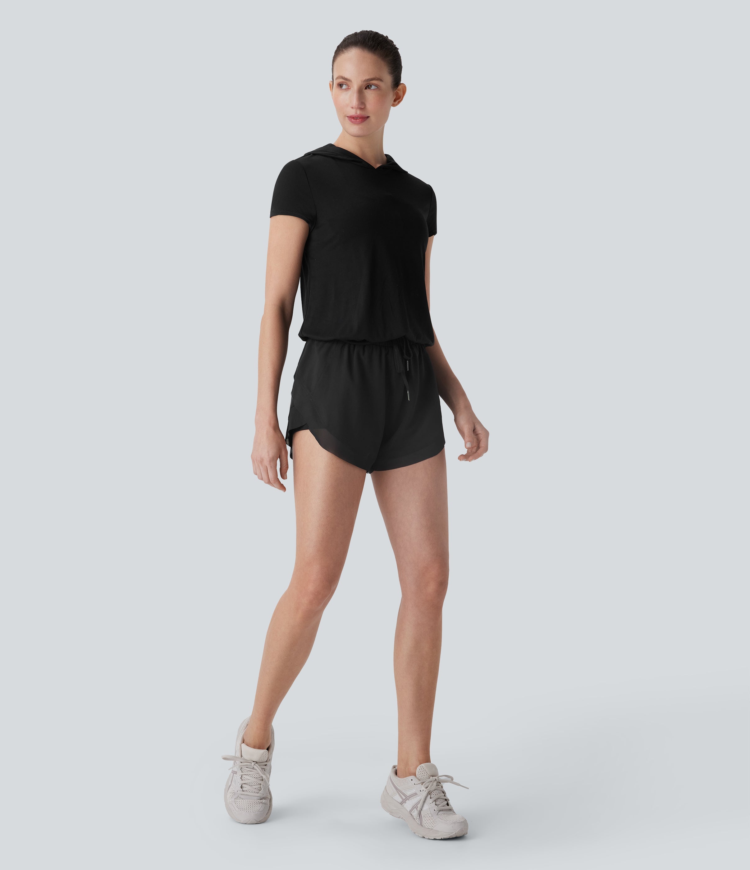 Hooded Short Sleeve Cut Out Yoga Sports Top