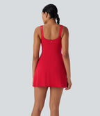 SoftlyZeroTM Plush Push-Up Molded Cups Zipper 2-in-1 Yoga Active Dress with Pockets-Easy Peezy