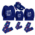 Christmas Family Matching Pajamas-Cozy Blue Pjs Set with Snowman and "Let It Snow" Slogan Print