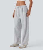 Low Rise Drawstring Straight Leg Yoga Pants with Pockets