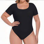ChicHero Black Square Neck Short Sleeve T Shirt Bodysuit