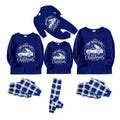 Christmas Family Matching Pajamas-Navy & White Plaid Pjs Set with Christmas Car and "We Wish You A Merry Christmas" Print