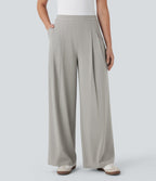 BreezefulTM High Waisted Wide Leg Quick Dry Work Pants with Pockets