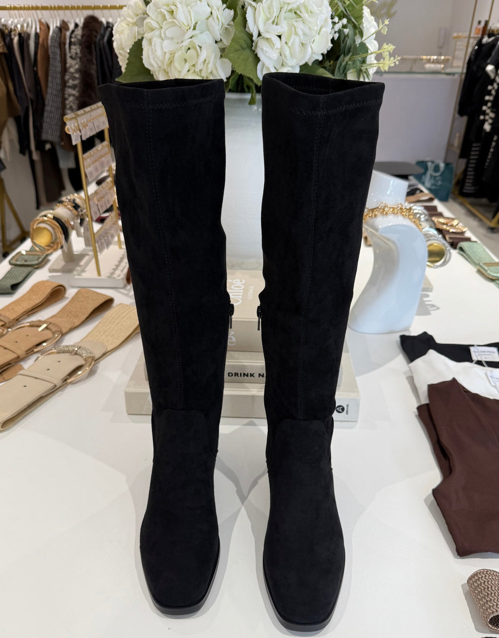 Faux Suede Knee Length Block Heel Boot (3 Colours)