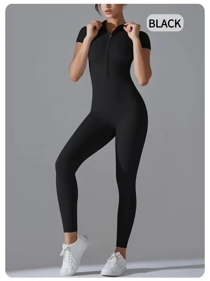 Women's Sexy Hip Lifting Fitness Jumpsuit, Tight Zipper Fitness Running Suit, Sports Pants Leggings Sport Women Fitness