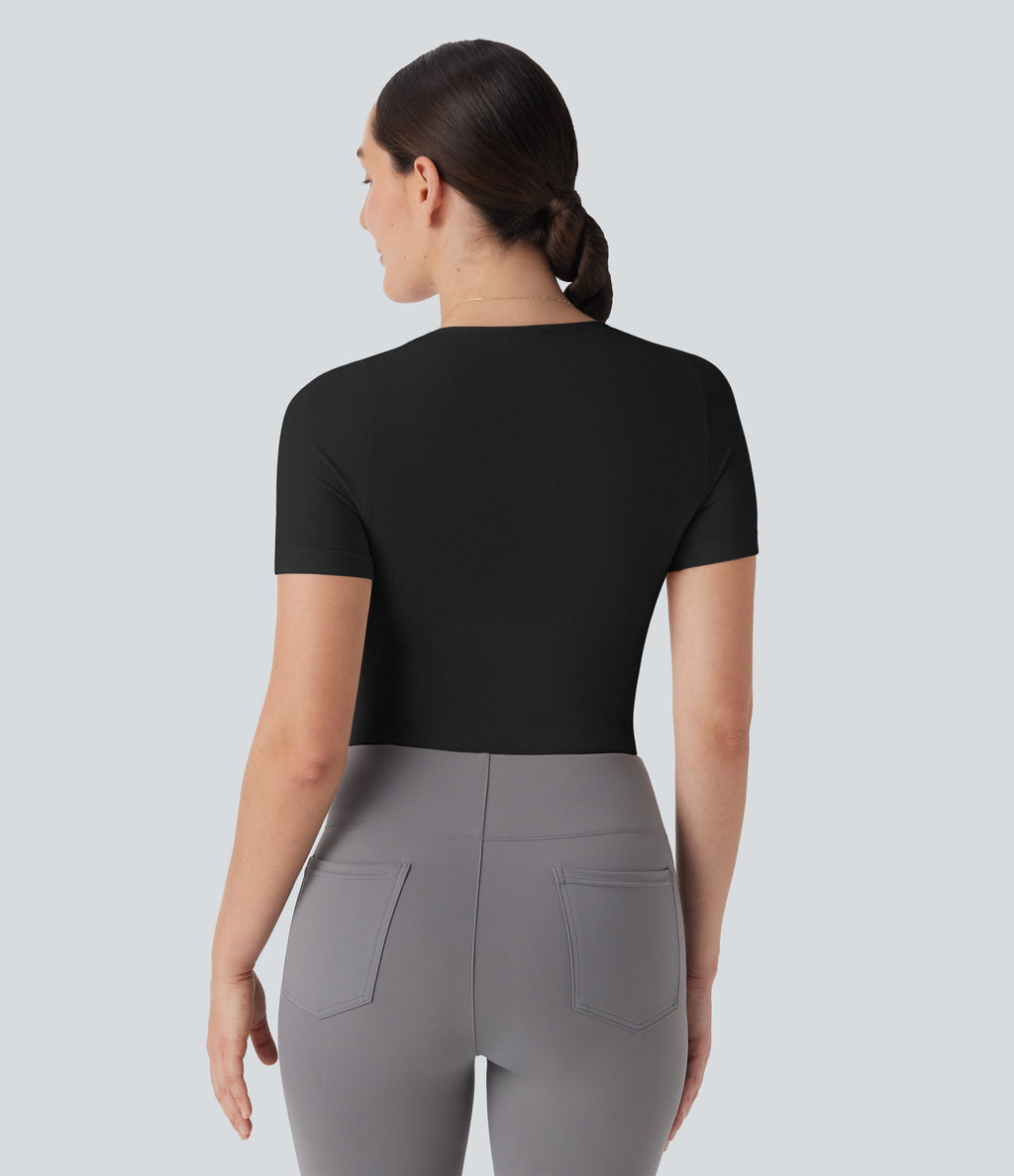 Seamless Flow Smoothing Adjustable Leg Straps Work Bodysuit-Easy Peezy