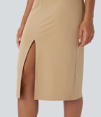 Sleeveless Keyhole-Back Belted Midi Work Dress