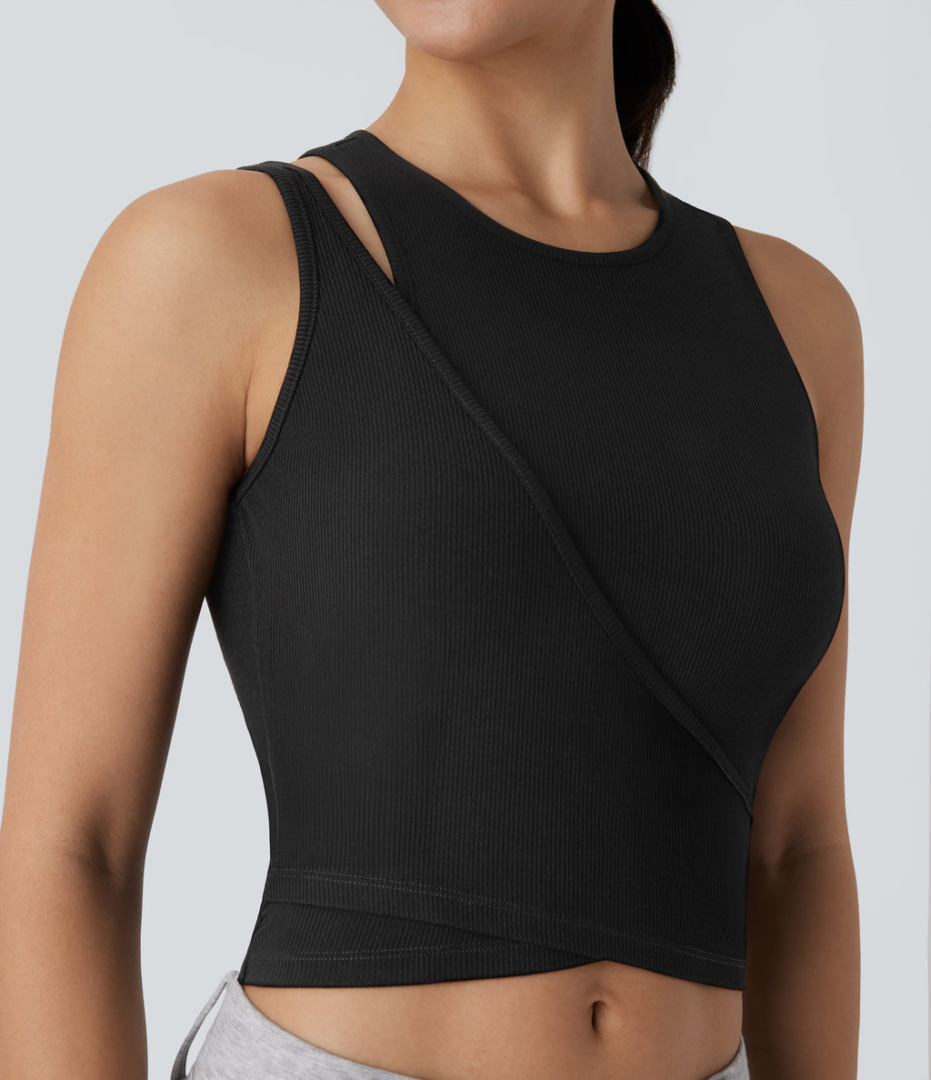 High Stretch Ribbed Knit Cropped Yoga Tank Top