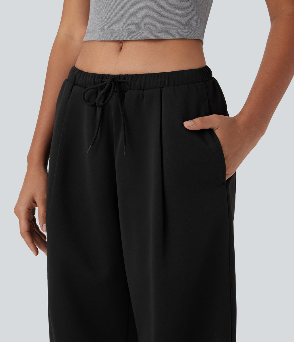 Low Rise Drawstring Straight Leg Yoga Pants with Pockets