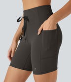 UltraSculptTM SoCinched High Waisted Butt Lifting Tummy Control Loop Running Biker Shorts 7'' with Pockets