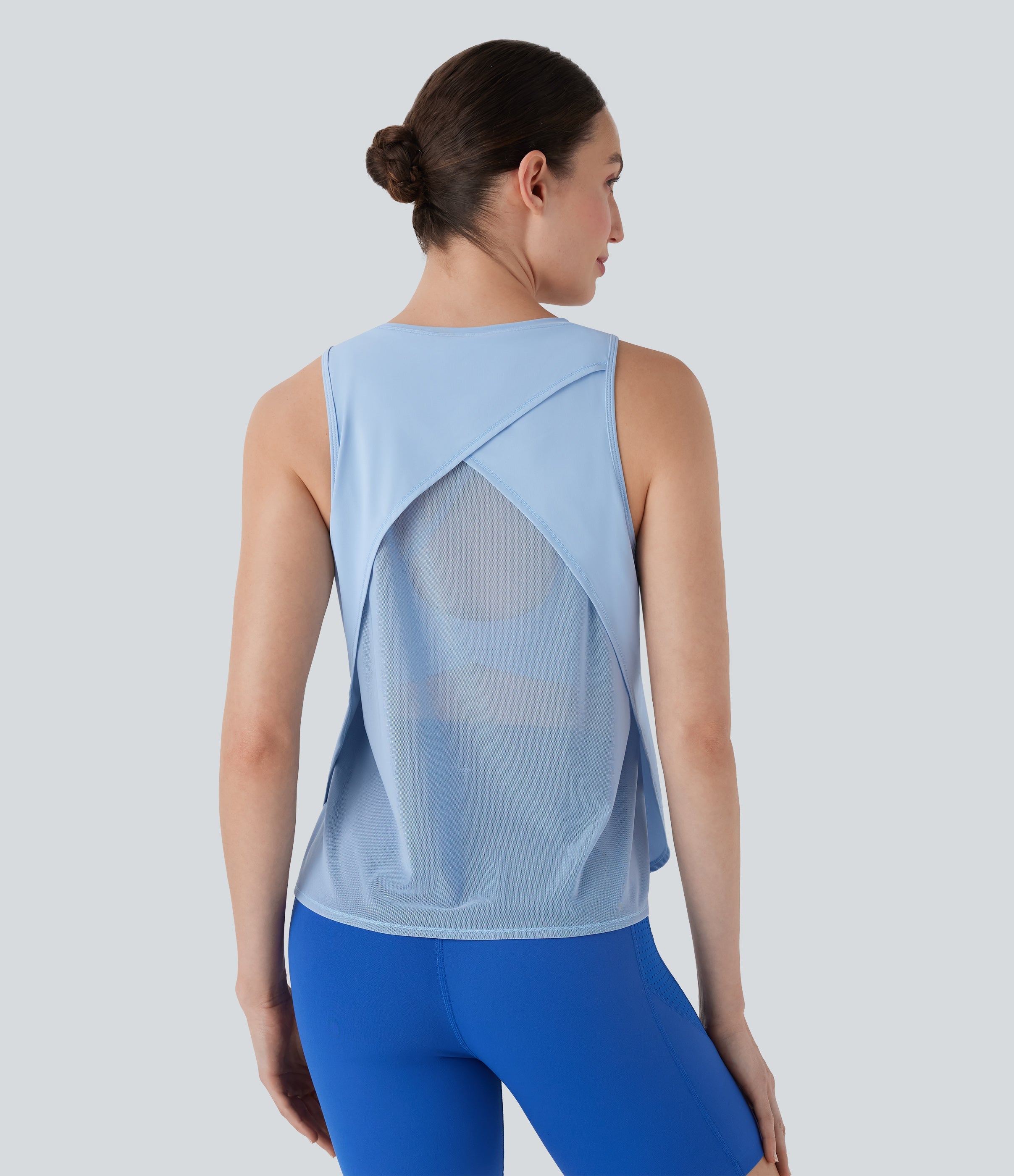 Crossover Contrast Mesh Yoga Sports Top