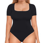 ChicHero Black Square Neck Short Sleeve T Shirt Bodysuit