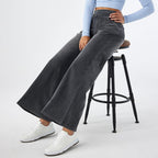 2026🔥 FlexTM High Waisted Multiple Pockets Baggy Wide Leg Washed Stretchy Knit Casual Jeans