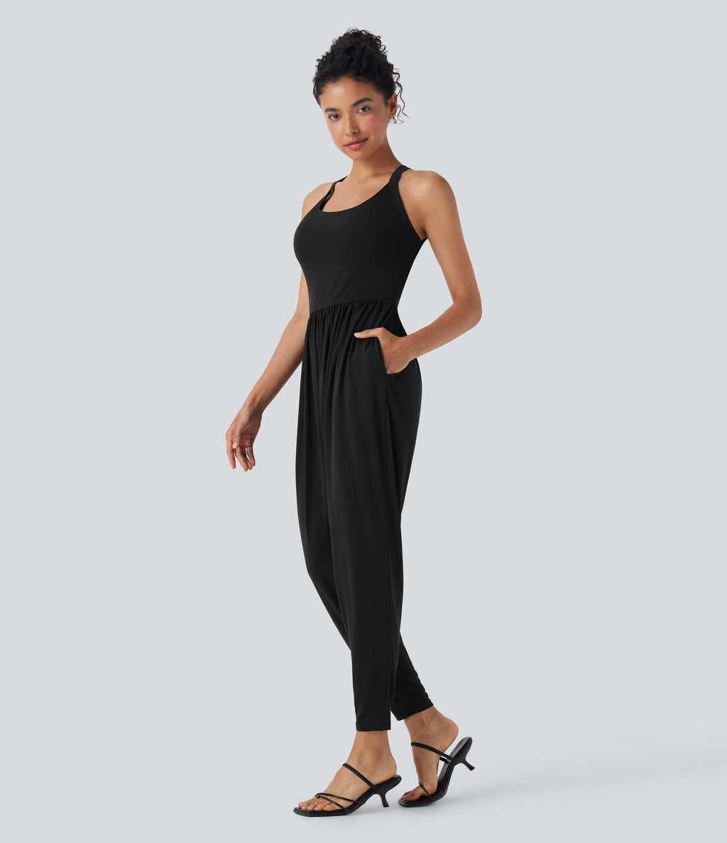 U Neck Harem Casual Jumpsuit with Pockets-Easy Peezy Edition-D/DD/DDD/F Cups