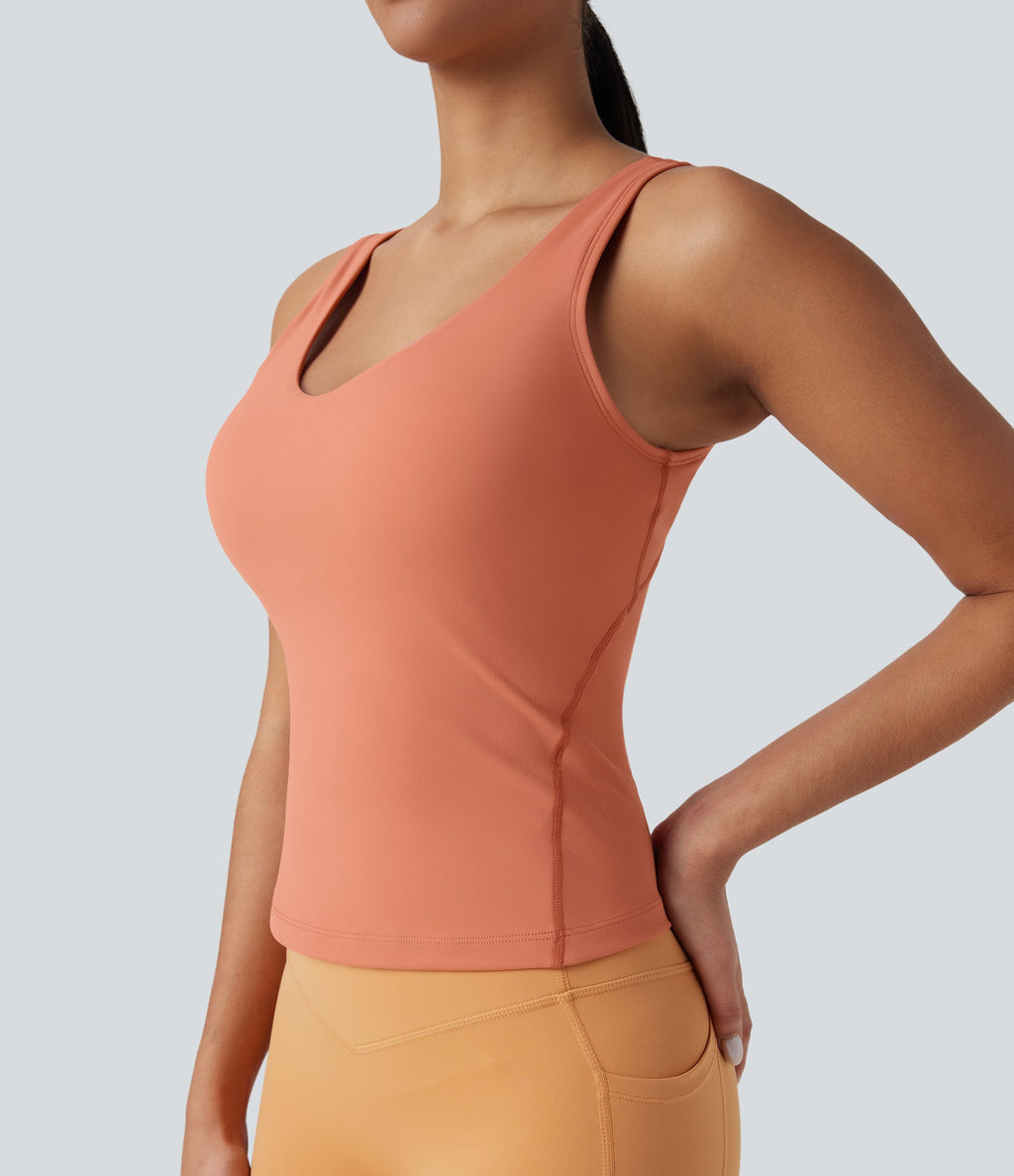 SoftlyZeroTM Plush Padded V Neck Running Tank Top-D/DD/DDD/F Cups