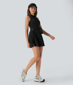 BreezefulTM Half Zipper Sleeveless 2-in-1 Pleated Hem Mini Quick Dry Tennis Active Dress with Pockets-Easy Peezy