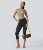 FlexTM High-Waisted Denim Casual Capri Leggings with Pockets