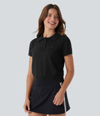 Polo Button Front Short Sleeve Casual Sweater Knit Top