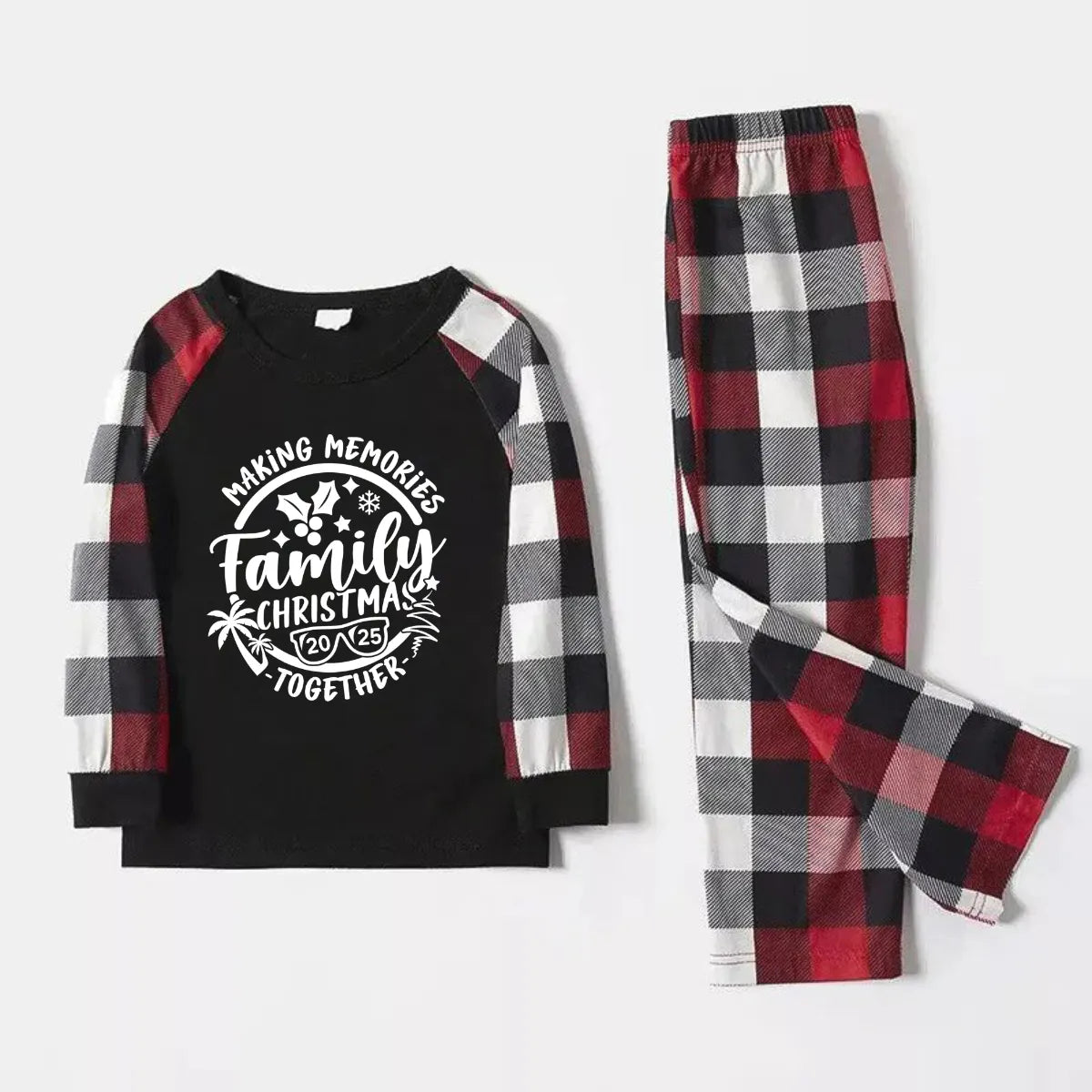 Christmas Make Memories Together 2025 Print Red & Black & Grey & White Plaid Family Matching Pajamas With Dog