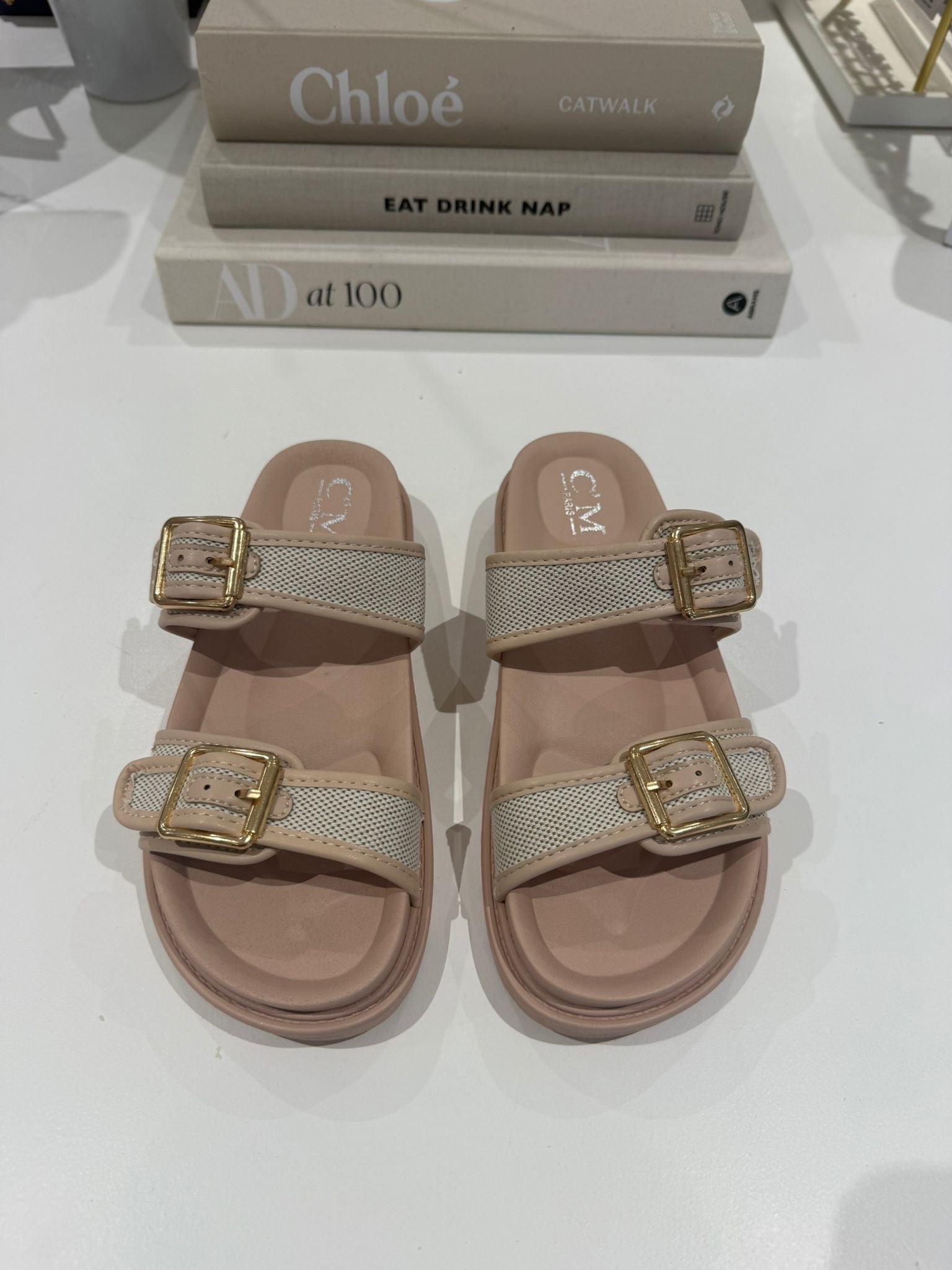 Double Buckle Contrast Woven Sandals (3 Colours)
