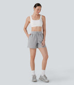 High Waisted Drawstring Waffle Yoga Shorts with Pockets